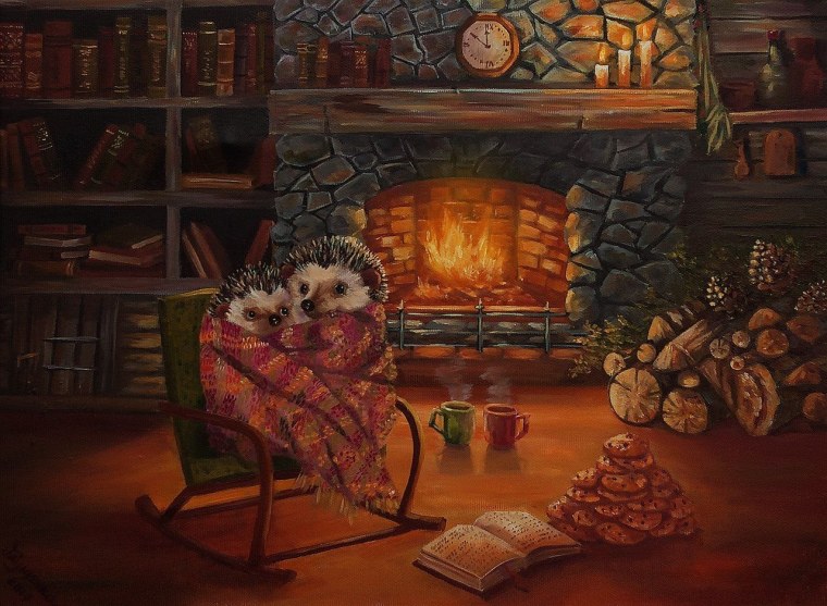 Очаг нарисованный на холсте