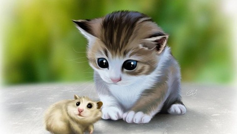 Котенок и хомяк