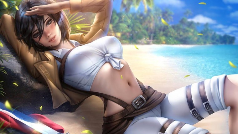 Микаса Энни и Криста в бане