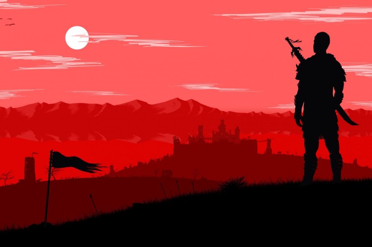 Самурай на фоне красного солнца