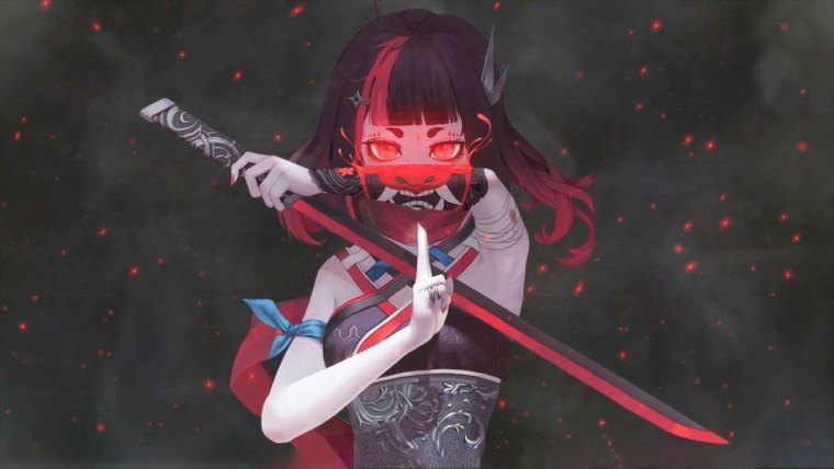 Anime girl Red Eye Warrior Katana 4k