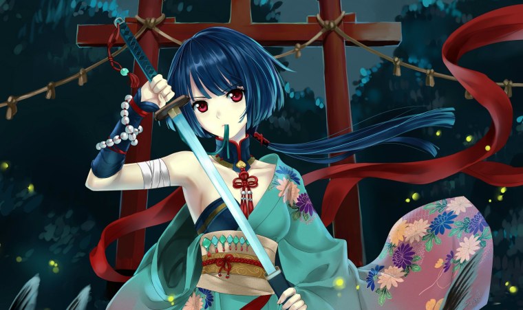 Девушка в кимоно с катаной