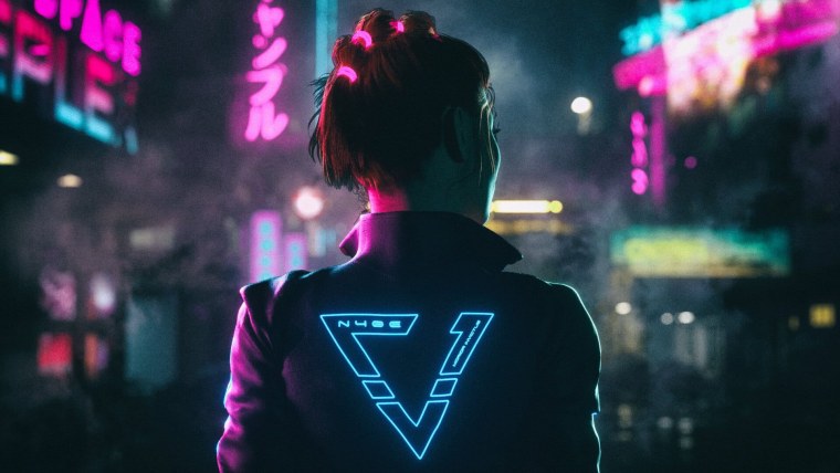 Cyberpunk 2077 улица неон