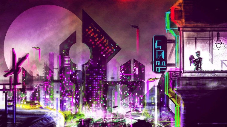 Киберпанк город арт неон