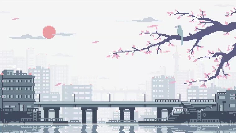 Японский пейзаж пиксель арт