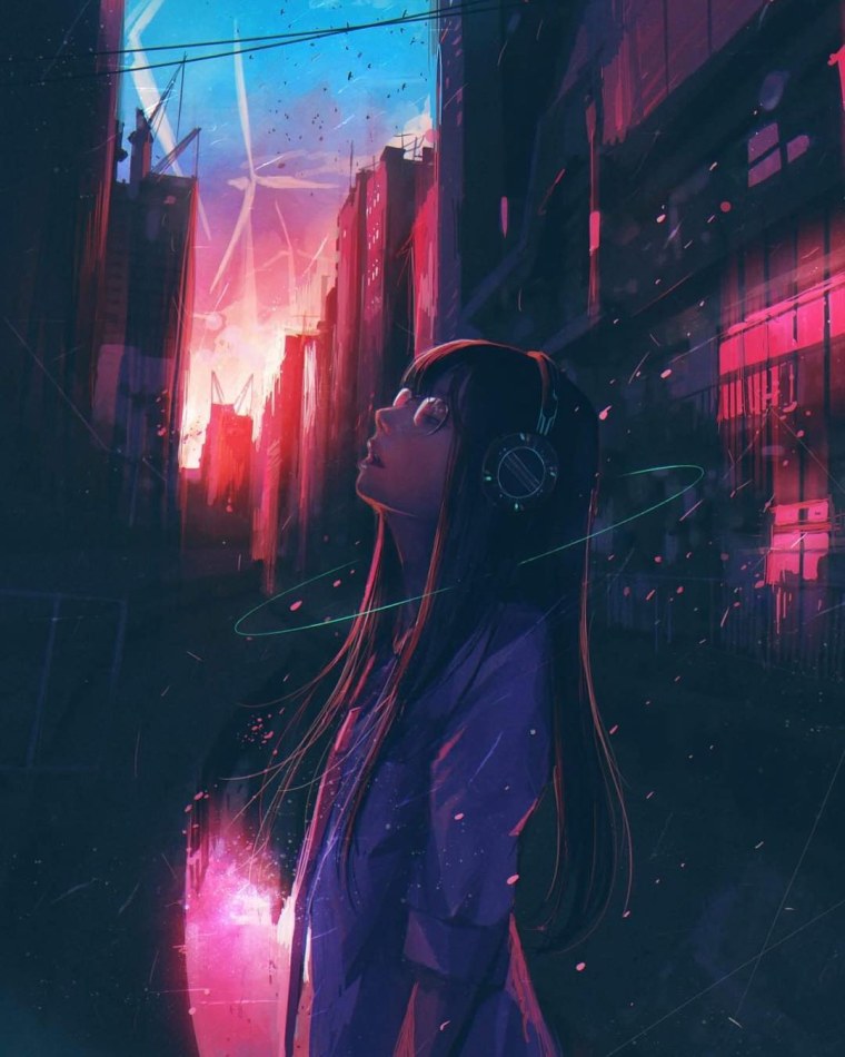 Аниме девушки в наушниках грустные