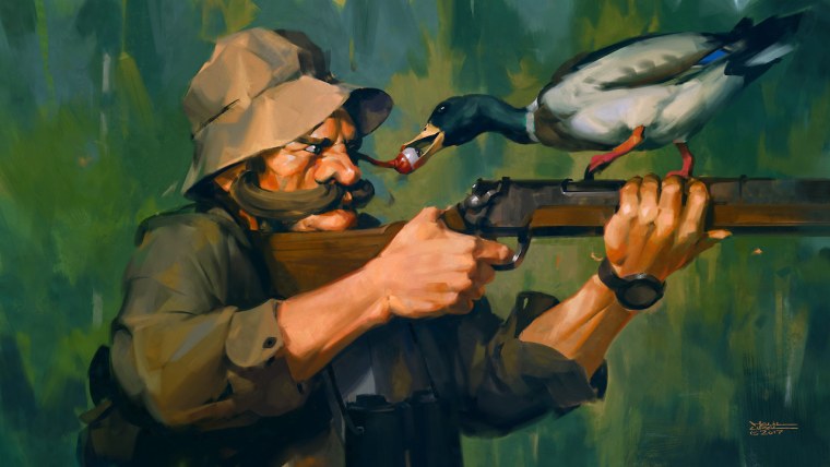 Охотник с ружьем живопись