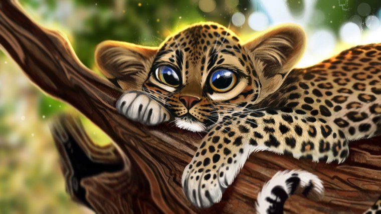 Леопард с детенышем арт