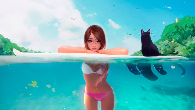 Девушка на сёрфе арт