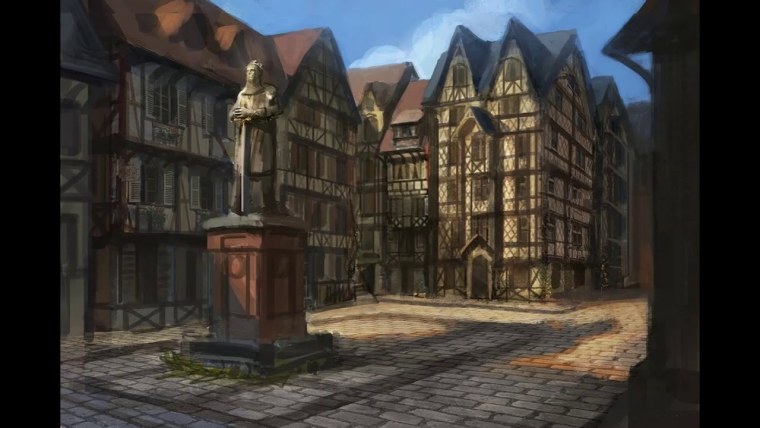 Фэнтезийный средневековый город арт