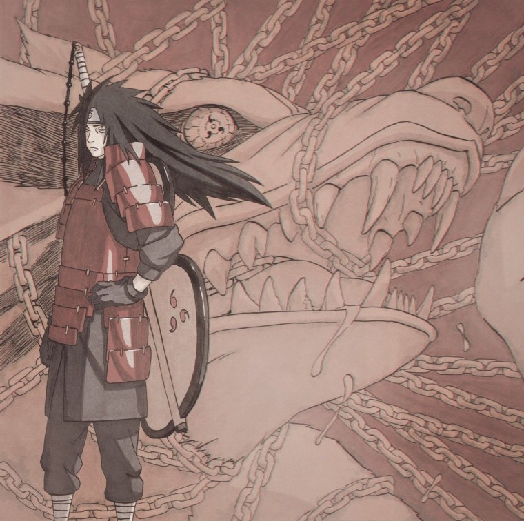 Мадара Учиха черно белый