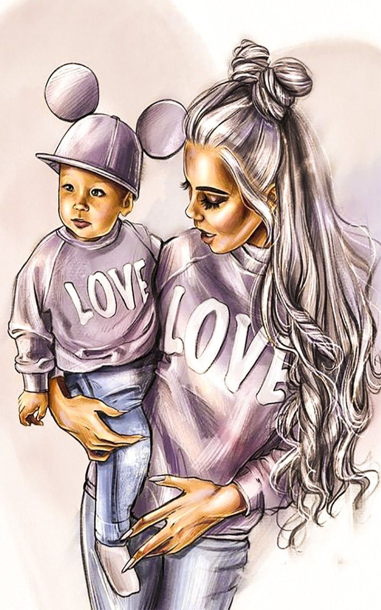 Модные иллюстрации мама и дочка