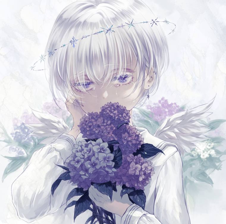 Аниме парень с белыми волосами и фиолетовыми глазами