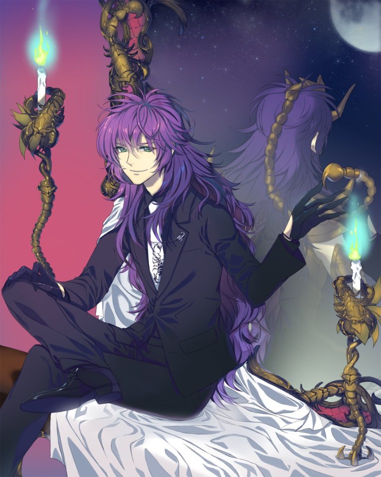 Парень с длинными фиолетовыми волосами