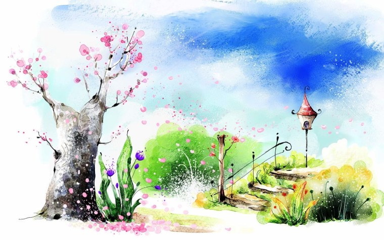 Сказочный пейзаж акварелью