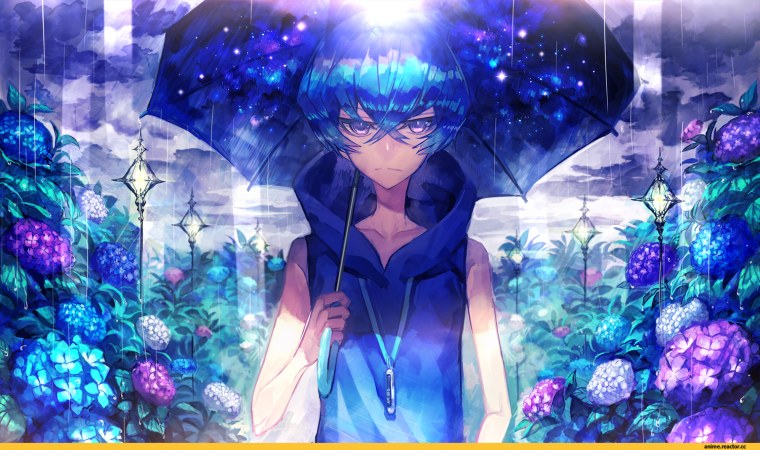 Голубой красочный аниме арт