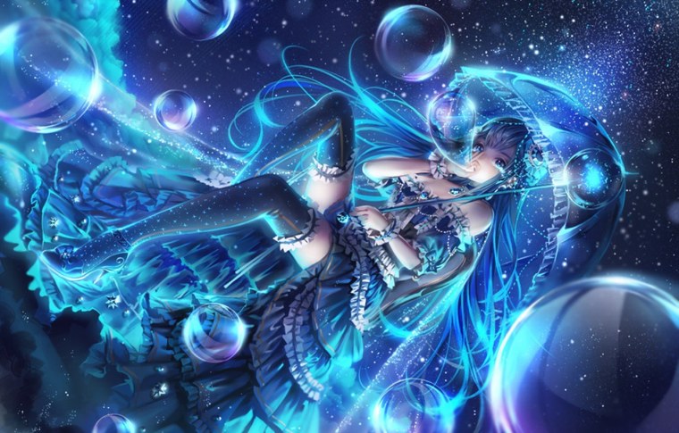 Аниме арты в синих тонах