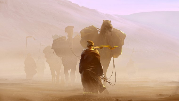 Пустыня фэнтези арт Караван