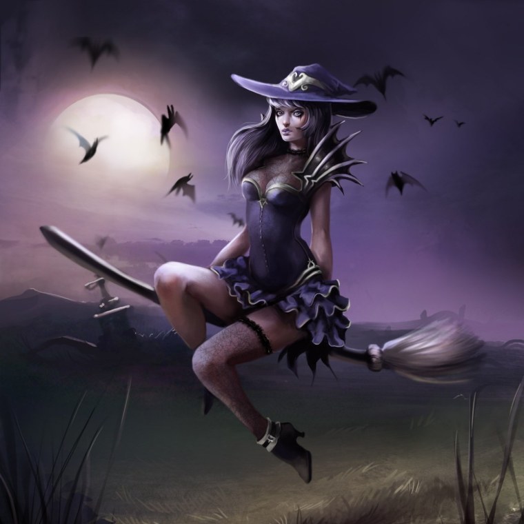 Красивая ведьма на метле