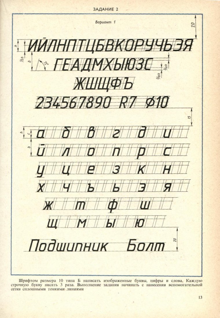 Написание букв и цифр чертежного шрифта