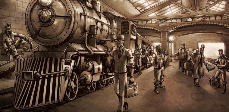 Стимпанк паровоз вокзал