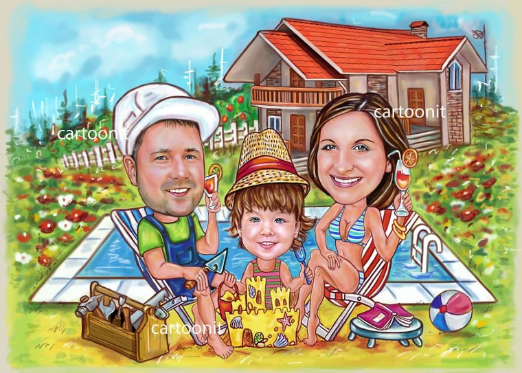 Шарж семья на даче