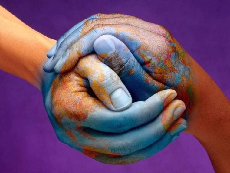 Рука в форме мир во всем мире