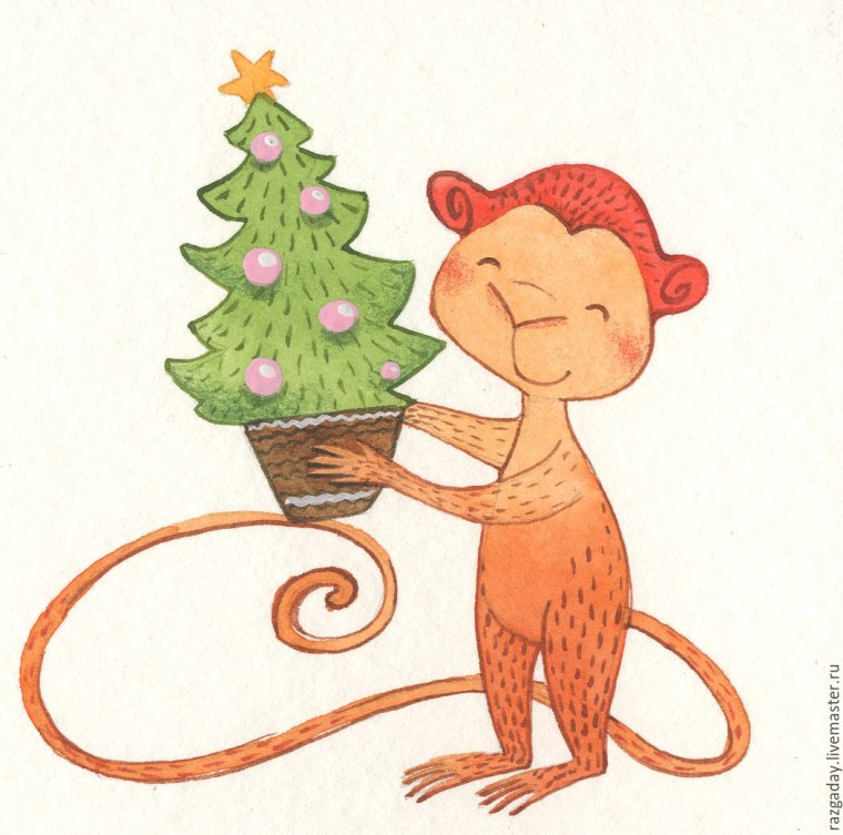 Новогодняя обезьянка рисунок