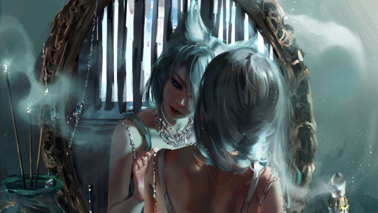 Девушка у зеркала арт