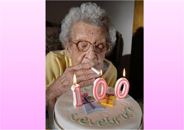 Бабушка прикуривает от торта