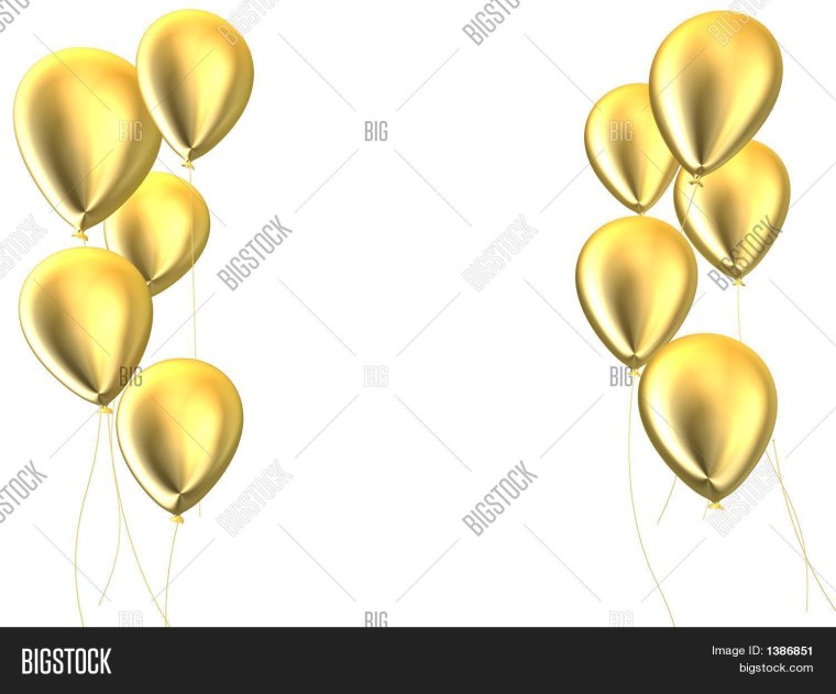 Золотые воздушные шары на прозрачном фоне