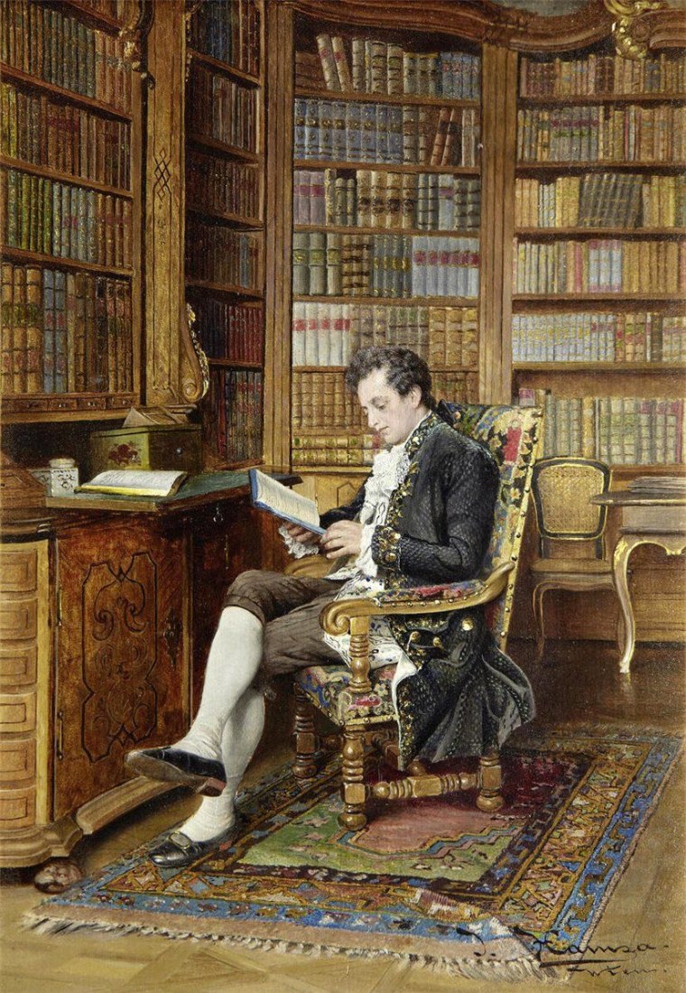 Иоганн Хамза (1850-1927) джентльмен в библиотеке
