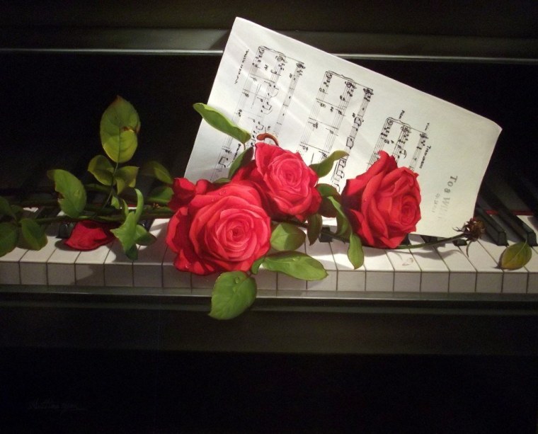 Открытки с нотами и цветами