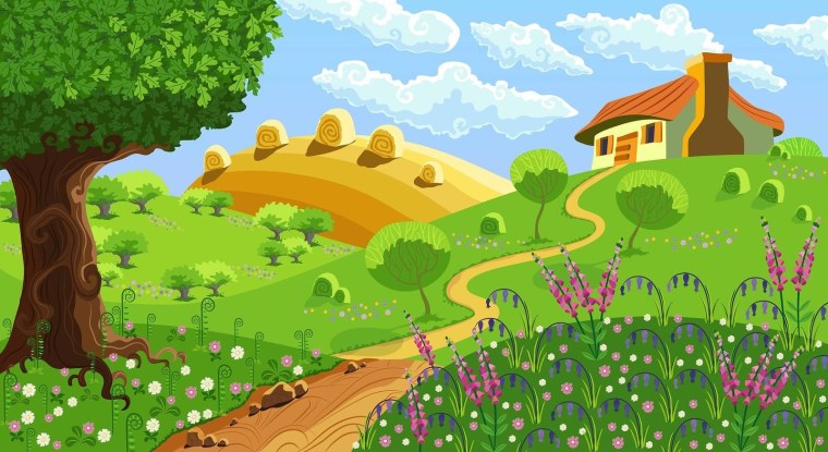 Мультяшный домик с тропинкой