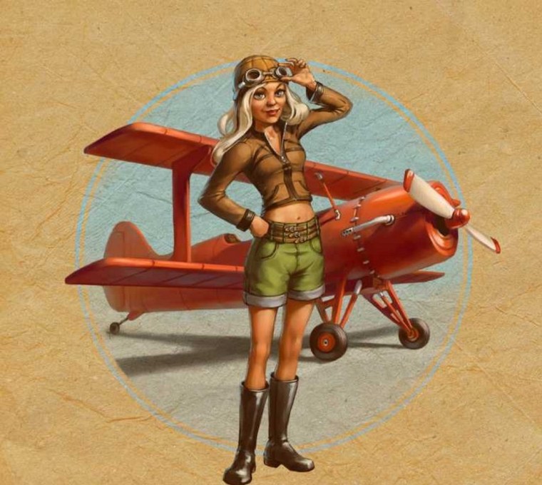 Карикатуры девушек и самолета