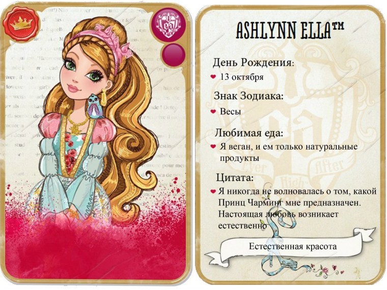 Эвер Афтер Хай карточки персонажей