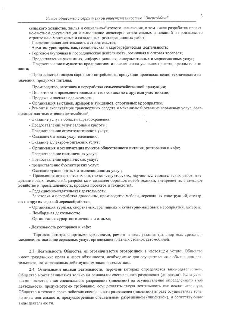 Устав виды деятельности образец