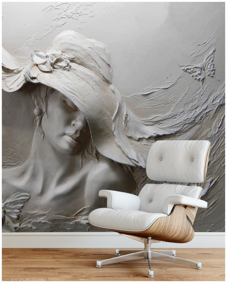 Фотообои девушка в шляпе барельеф