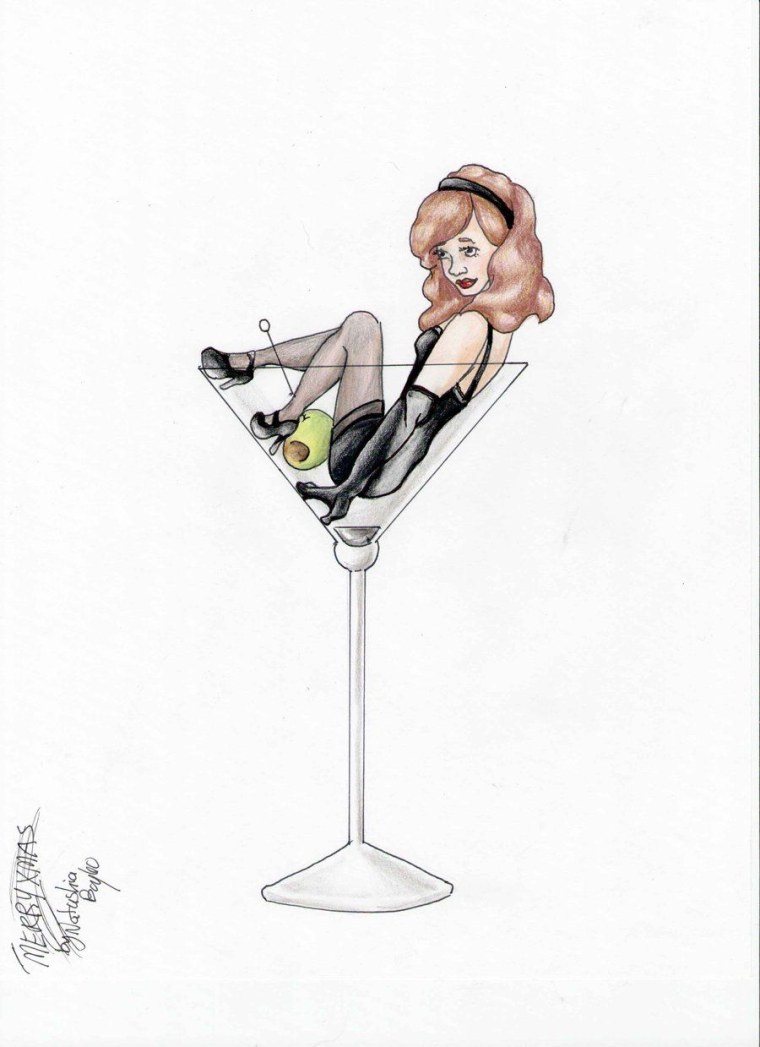 Девушка в бокале мартини на белом фоне