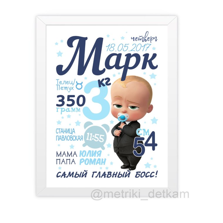 Метрика для мальчика босс молокосос