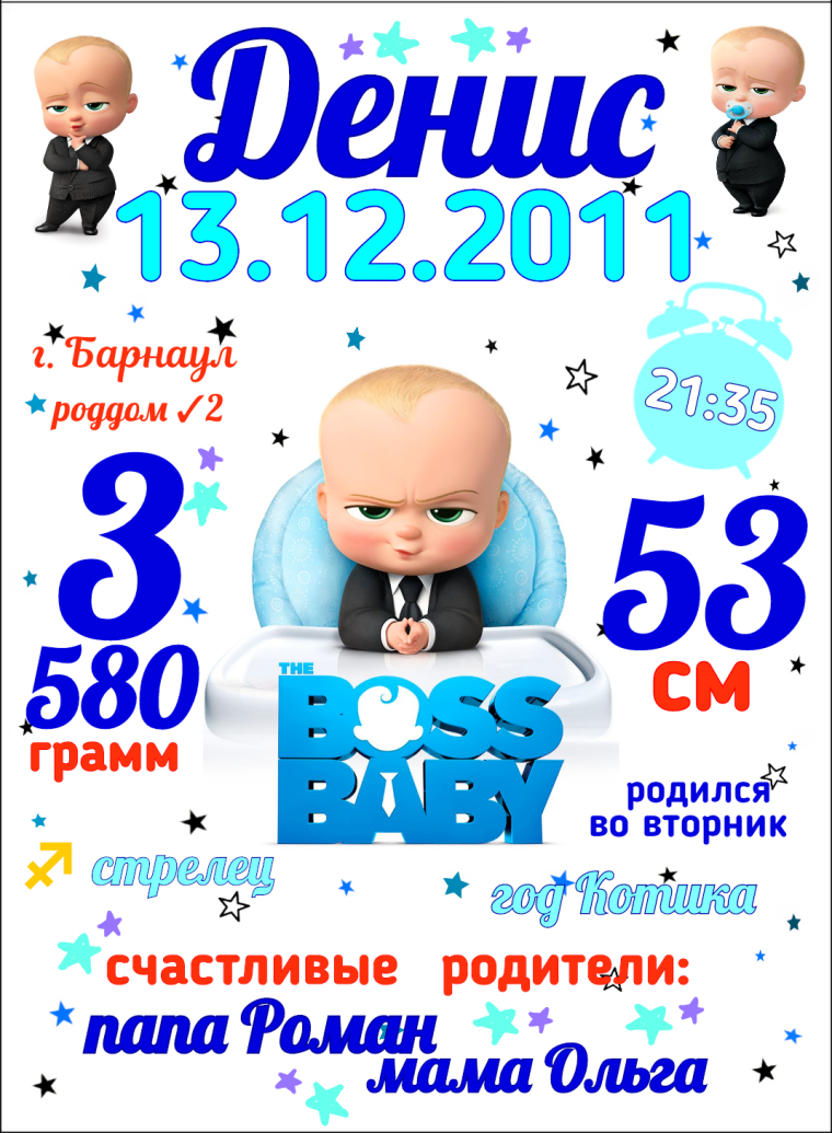 Метрика для новорожденных босс молокосос