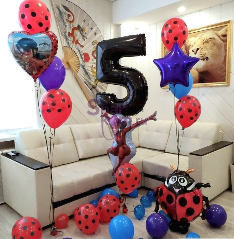 Фотозона с шарами в стиле леди баг