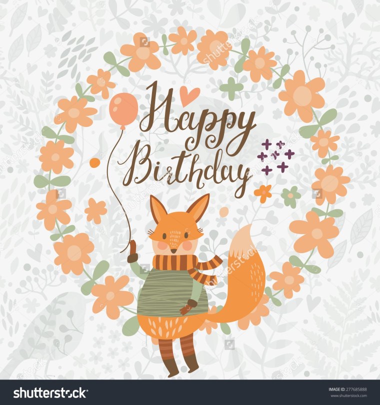 Открытка с днём рождения с лисой