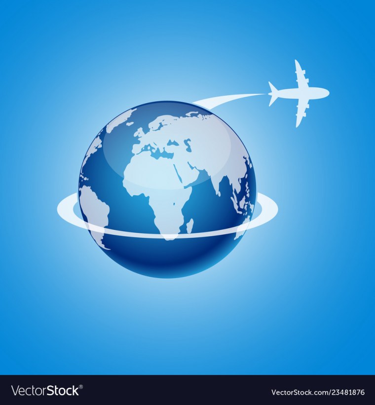 Самолет летит вокруг планеты