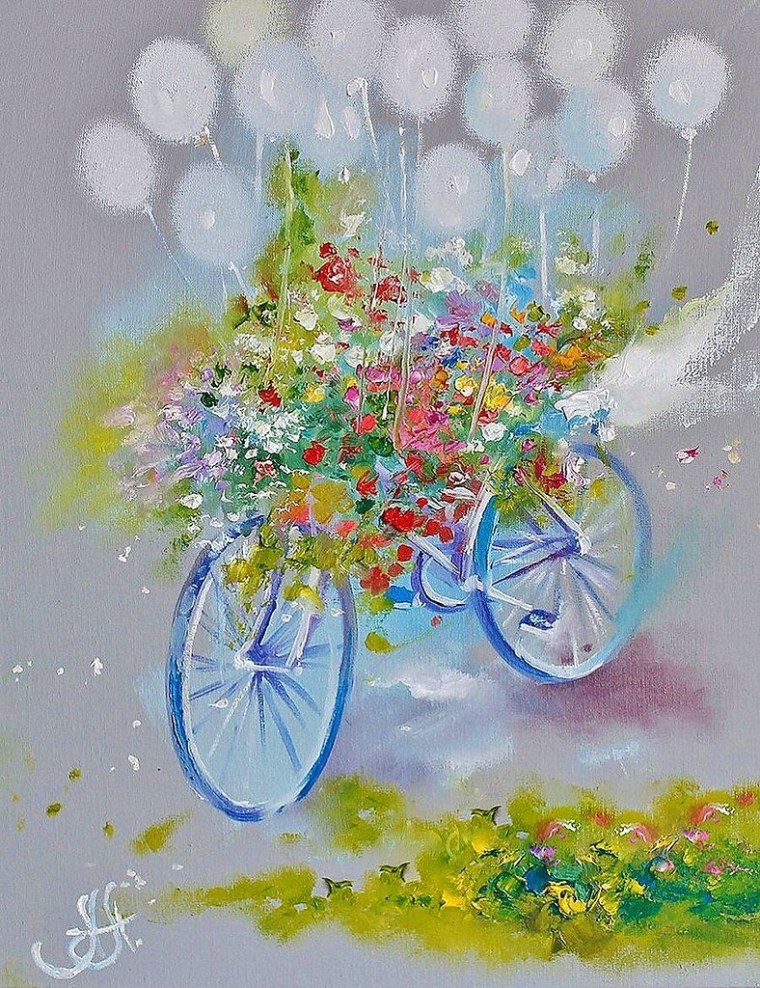 Аннет Логинова картина велосипед цветы