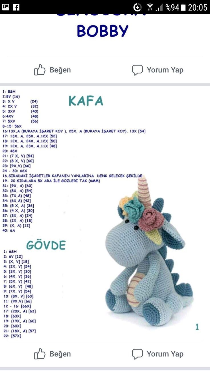 Схема вязания единорога крючком