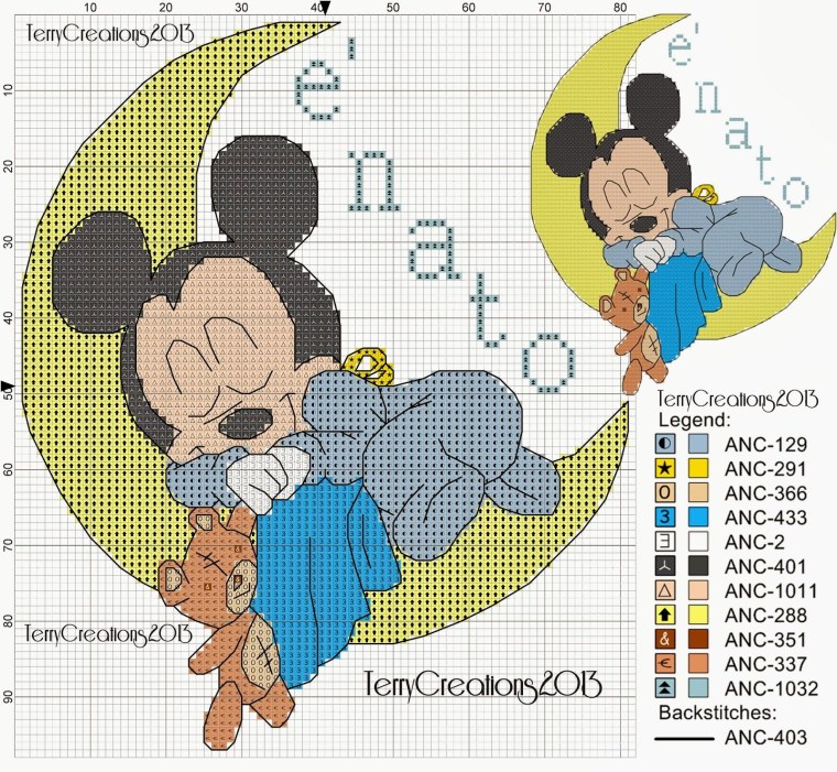 Микки Маус метрика вышивка крестом