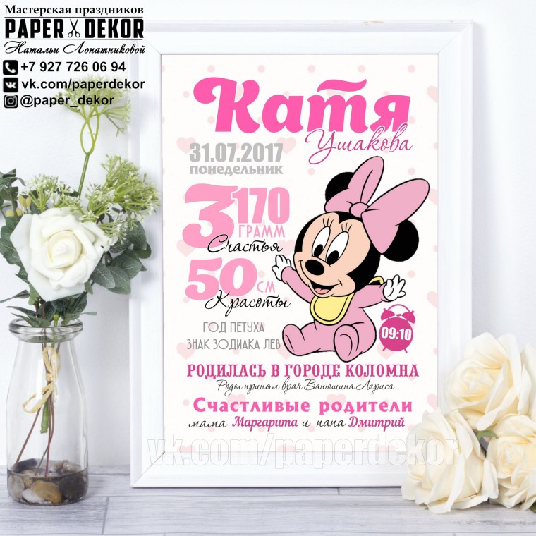 Метрика для девочки Минни Маус