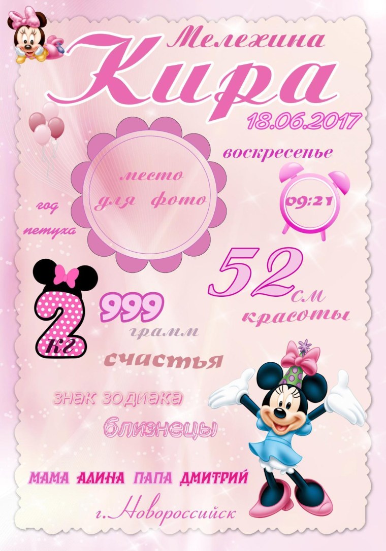 Метрика для девочки пустая