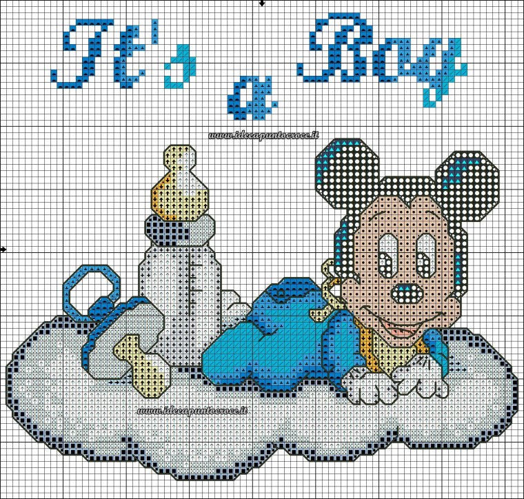 Метрика Микки Маус для мальчика вышивка